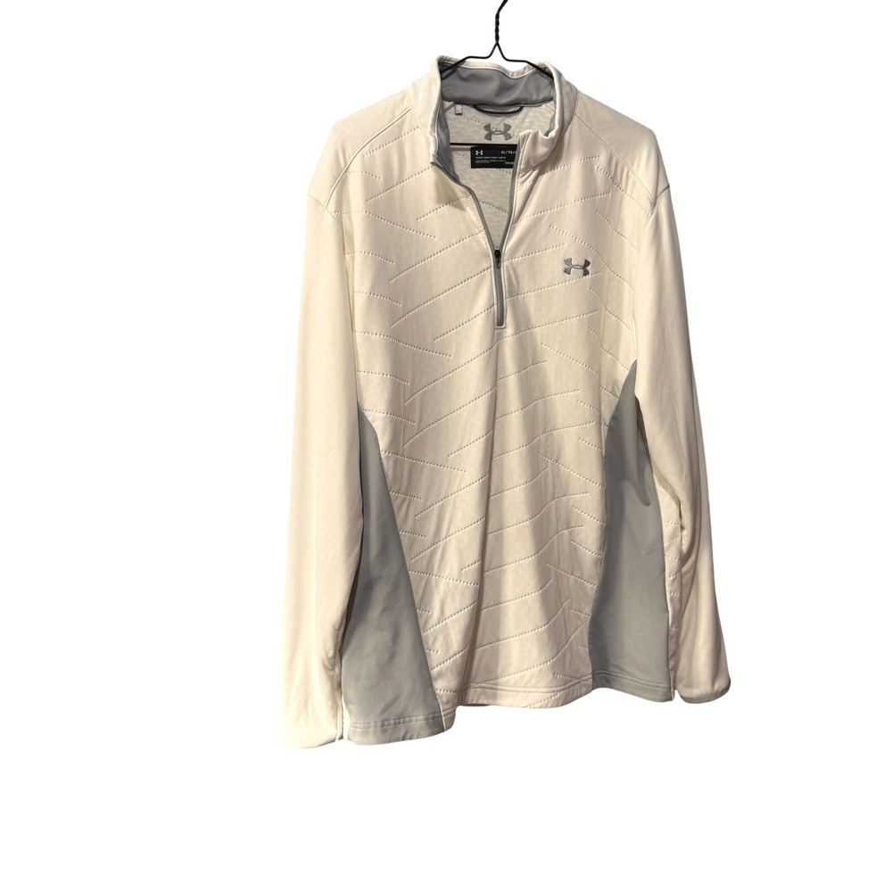 Under Armour Mens XL White Gray Quilted‎ Chevron Quarter Zip Pullover Sweatshirt